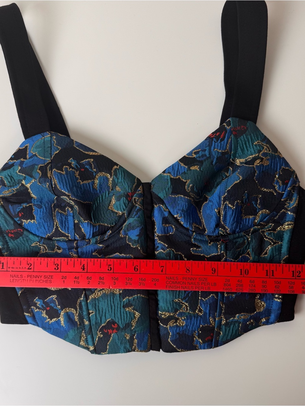 ZARA Y2K Jacquard Corset Bustier Crop Top Blue Gold Size: S - Picture 7 of 8